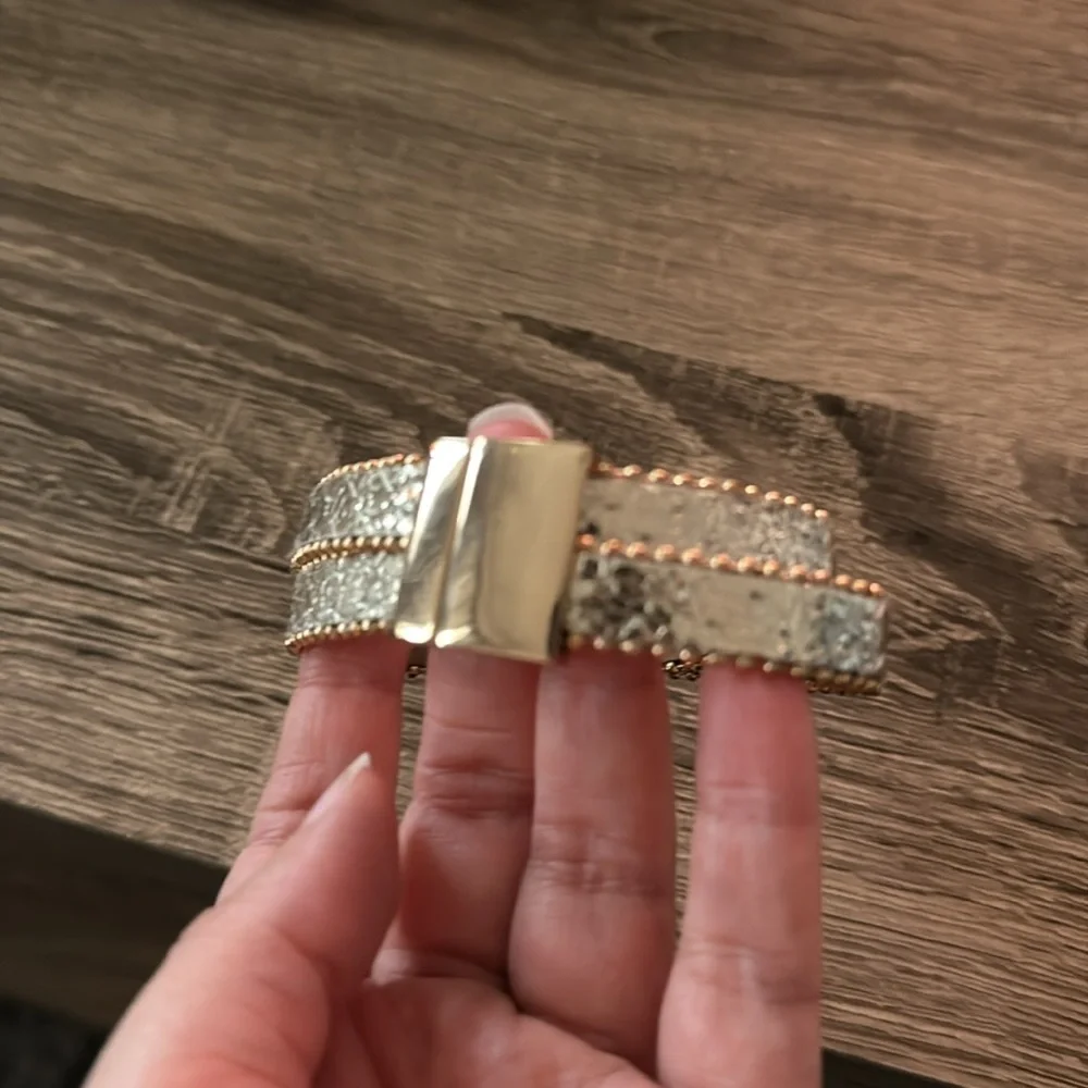 Double Row Cuff Shiny Wrap Bracelet Silver Gold Clasp Link